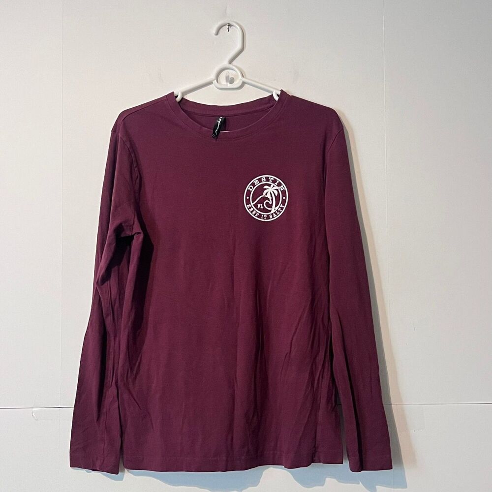 Miami Style Mens T-Shirt Size S Maroon Soft Long Sleeve Destin Florida Graphic